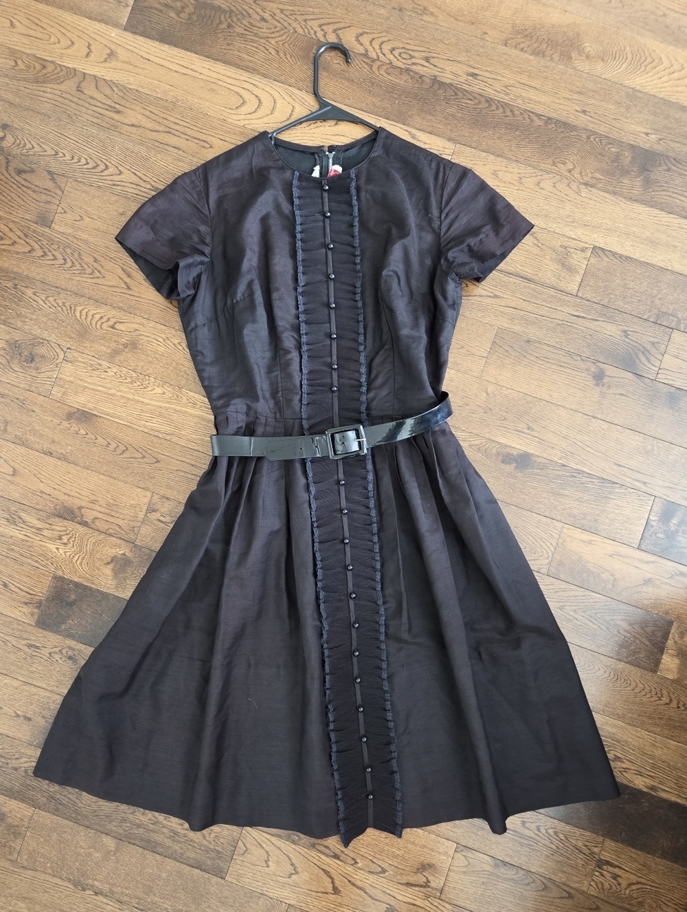 L'Aiglon 1950's Classic Black Short Sleeve Fit & Flare Belted Dress